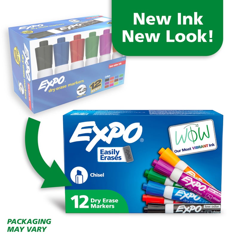 EXPO Low Odor Dry Erase Markers Chisel Tip Assorted Colors 12 Count - Image 2